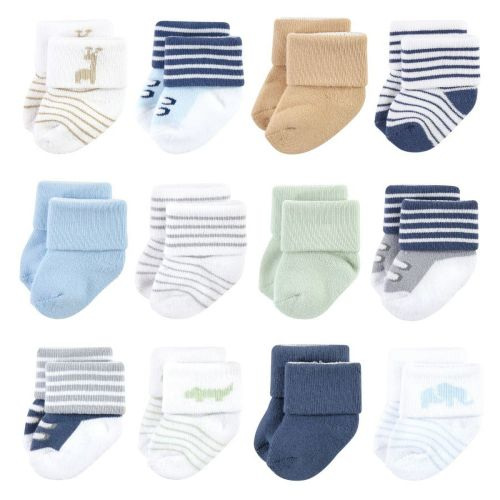 Luvable Friends Infant Boy Newborn and Baby Terry Socks, Safari, 0-6 Months