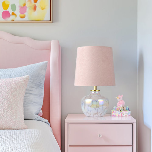 Ivy Bronx Muhedin 15‘’ Hand-Blown Glass, Kids Table Lamp with Pink Lampshade & Reviews | Wayfair