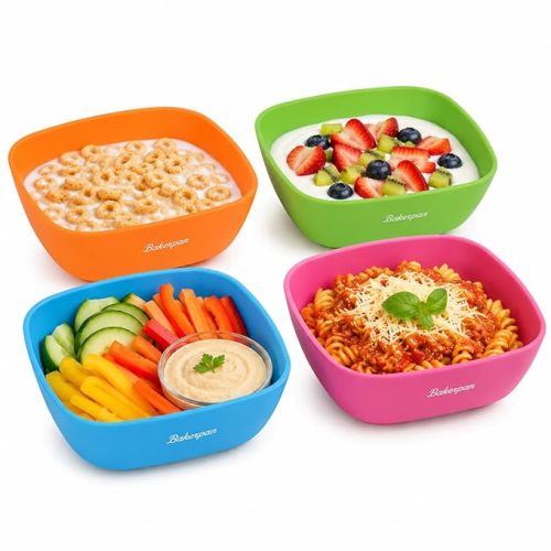 Bakerpan Silicone Bowls for Babies & Toddlers - BPA Free Unbreakable Feeding, Snack & Travel Bowls - Microwave & Dishwasher Safe - Set of 4