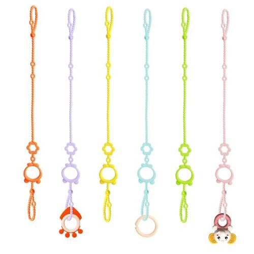 Toy Straps for Baby, 6pcs Adjustable Toy Holder for Stroller Accessories, Silicone Baby Tether Pacifier Clip, No Throw Baby Travel Essential Leash for High Chair, Car Seat, Baby Toy Clips,Cribs