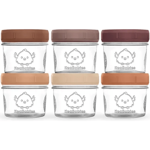 KeaBabies 6pk 4oz Glass Baby Food Containers - Leak-Proof, Microwavable Small Baby Glass Jars with Lids, Baby Food Storage Containers, Baby Snack Containers, BPA-Free Baby Food Jars (Terracotta)