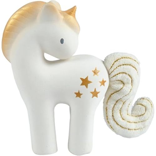 Tikiri Shining Stars Unicorn Organic Natural Rubber Rattle with Crinkle Wings