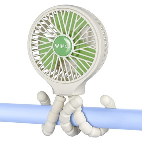WiHoo Mini Handheld Stroller Fan,5200mAh Personal Portable Car Seat Baby Fan with Flexible Tripod Fix on Stroller/Student Bed,USB or Battery Powered Desk Fan Adjustable 3 Speeds for Camping/Traveling - Stroller Fan White