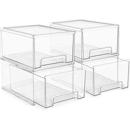 Sorbus Large Clear Stackable Storage Drawers – 4-Pack Plastic Drawers for Closet Organizers and Storage, Deep Storage Drawers for Organization, Stackable Storage Bins for Clothes, Pantry, Bathroom