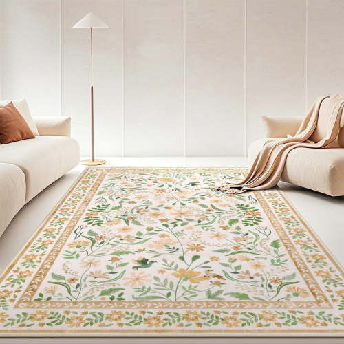 LOKHOM 6'x 9' Floral Washable Area Rugs for Living Room, Non Slip Low Pile Floor Carpet Soft Distressed Rug for Bedroom, Dining Room, Beige