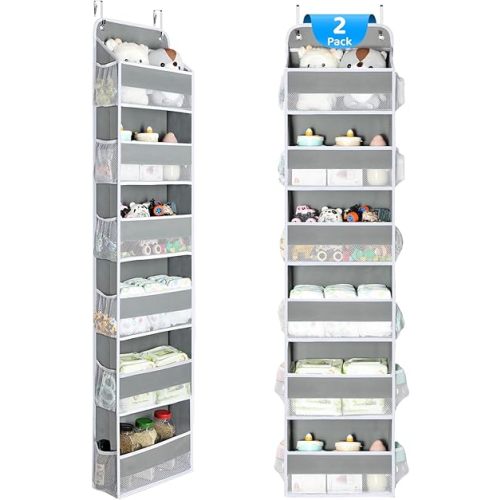 Yecaye 2 Pack Over The Door Organizer, 6-Tier Closet Door Hanging Organizer with 12 Mesh Pockets, Bathroom Organizers and Storage, Ultra Sturdy Large Capacity Over Door Storage Newborn Baby Essentials