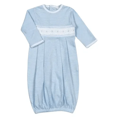 Hand Smocked Tim Blue Stripes Pima Boys Gown