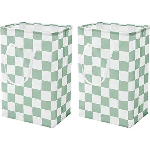 Checkered Laundry Hamper, Pack of 2, Sage Green Aesthetic Cute Large Collapsible Cloth Hampers Basket for Storage Organization Cute Aesthetic, 2 x 75L