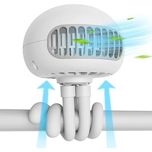 SMARTDEVIL Stroller Fan, 3 Speed Portable Clip on Stroller Fan with Flexible Tripod, 60° Rotatable Personal Jellyfish Battery Operated Handheld Fan, for Stroller, Car Seat, Treadmill, Camping (White)