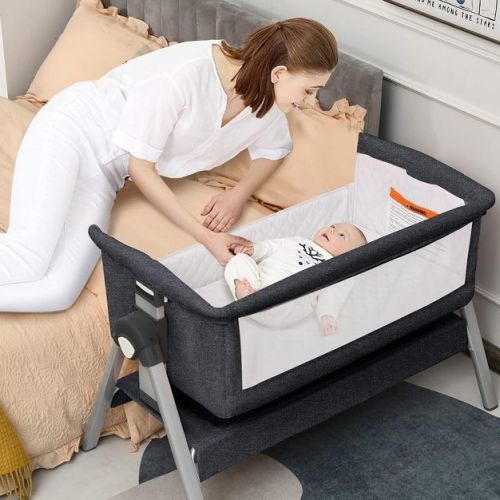 Safstar Baby Bassinet Bedside Crib, Newborn Sleeper W/large Storage Basket, Adjustable Heights, Detachable & Washable Mattress
