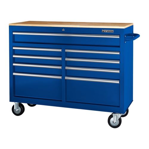 46 in., 9-Drawer Mobile Storage Cabinet with Solid Wood Top, Blue
