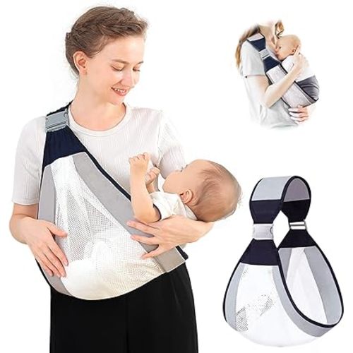 Adjustable Baby Holder Carrier, Baby Half Wrapped Sling Hip Carrier, One Shoulder Labor-Saving, Natural Cotton with Breathable Mesh Fabric for Newborn to Toddler Up to 45lbs (Grey)