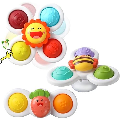 Suction Cup Spinner Toys for Baby,Baby Fidget Spinner Suction,Window Spinner Toys for Toddlers 1-3,Sensory Bath Toys Gift for 1 2 3 Year Old