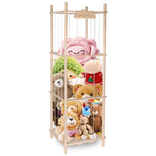 Stuffed Animal Storage, 57 inch Large Wood Stuffed Animals Cage, Stuffed Animal Zoo, Toy Storage Organizer for Nursery Playroom Bedroom