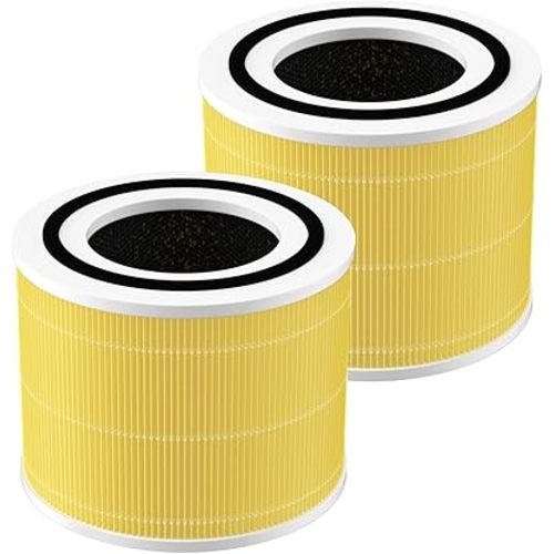 Future Way Core 300 Replacement Filter for LEVOIT Core 300 & 300S Air Purifier, 3-Stage H13 True HEPA Filter for Common Airborne Substance Removal, Replace Core 300-RF, Yellow, 2-Pack