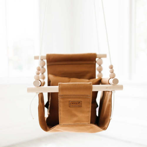 Nutmeg High Back Baby Swing – Indoor Cotton Swing in Earthy Neutral – Sweet Swinging