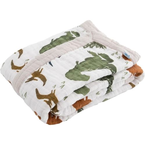 Little Unicorn Dino Friends Cotton Muslin Quilt Receiving Blanket | 100% Cotton | Super Soft | Babies and Toddlers | 30” x 40” | Machine Washable - 30"x40"