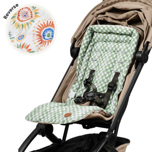 Reversible pram liner - Sunburst/Green Check