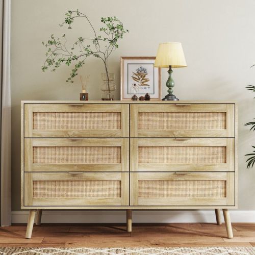 3 Drawers Rattan Dresser For Bedroom, Boho Dressers With Spacious Storage, Modern Natural Dresser