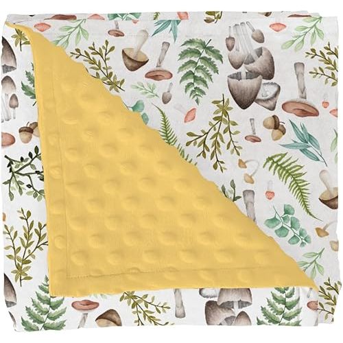 Woodland Mushroom Forest Baby Blanket for Girl Boy with Dotted Backing Double Layer Watercolor Mushroom Green Leaves Soft Swaddle Receiving Blanket Newborn Toddler Nursery Bed Throws 30x40