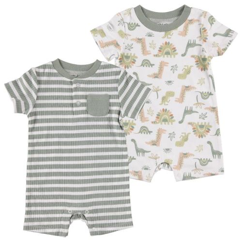 Chick Pea Gender Neutral Baby Short Sleeve Romper 2 Pc Set Dinosaur Trendy Green Newborn Clothing Size 0-3m