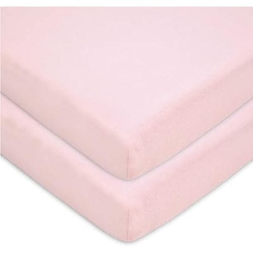 American Baby Company 2 Pack Fitted Mini Crib Sheet 24" x 38", Soft Breathable Neutral 100% Cotton Jersey Portable Sheet, Pink, for Boys and Girls, Fits Most Pack N Play Mattresses