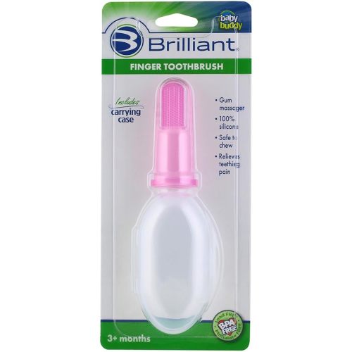 Brilliant Baby Finger Toothbrush with Case, Soft Silicone Gum Massager and Teether Brush for Babies and Toddlers, Age 3 Months and Up, Newborn Gum and Mouth Cleaning Essentials, Baby Toothbrush Pink