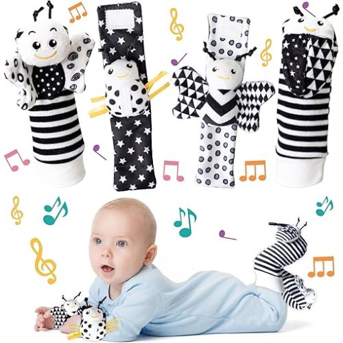 Infant Toys 0-6 Months, Newborn Baby Toys Rattle Socks | 4PCS Wrist Rattles Foot Finders Sock Set - Newborn/Babies Essentials Must Haves for 0-6-12 Months Gifts…