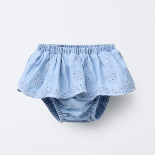 EMBROIDERED RUFFLE DENIM BOTTOMS - Light blue | ZARA United States