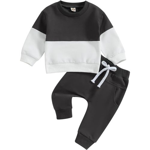 Toddler Baby Boy Outfits Long Sleeve Pocket Pull On Sweatshirt Solid Pants Infant Fall Winter Clothes Set