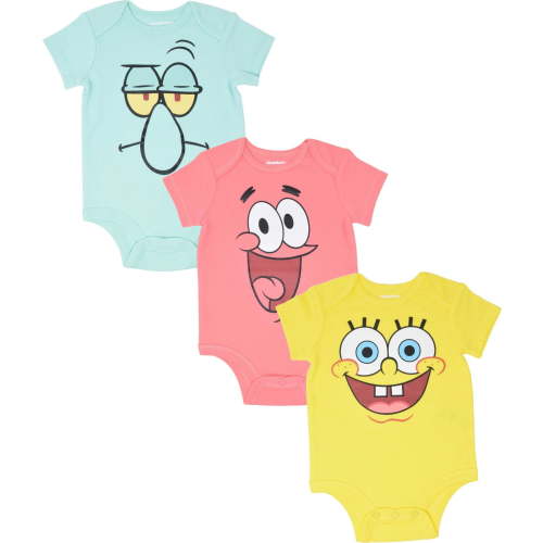 SpongeBob SquarePants Patrick Squidward Newborn Baby Boys 3 Pack Bodysuits Newborn to Infant