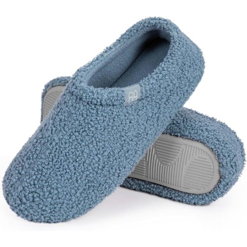 HomeTop Women's Fuzzy Curly Fur Memory Foam Loafer Slippers with Polar Fleece Lining