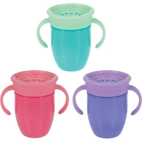Nuby 5oz 2 Handle 360 Cup - Girl - 3pk: Spoutless Leakproof Sippy Cups with Silicone Sip Lids, Portable Drinkware