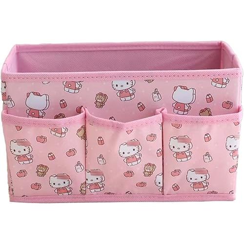 Kawaii Collapsible Storage Bin, Cute 4 Grids Storage Box Makeup Holder Office Desk Organizer Room Decor for lipstick,makeup brush,hair accessories...
