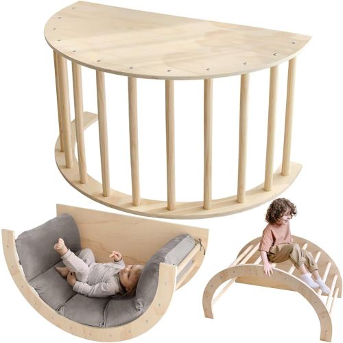 Avrsol Arch Climber with Cushion, Montessori Sensory Table for Kids, Arch Climber for Kids, Wooden Climbing Gym, Rocker Arch Climbing Toy Indoor