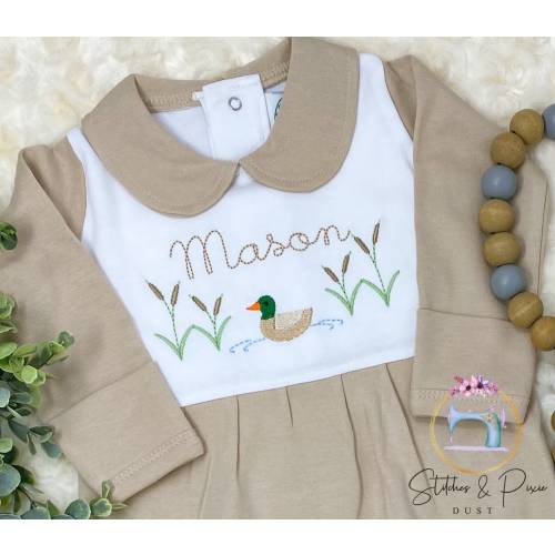 Baby Boy Mallard with Cattails Outfit/Monogrammed Personalized Footie/Hunting Footie/Baby Shower Gift/Newborn/Embroidered Romper/Sleeper