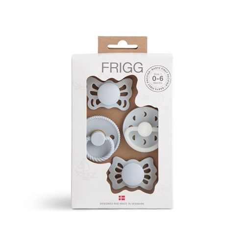 FRIGG ​​Baby's First Pacifier​ - Moonlight Sailing 4-Pack | Made in Denmark | BPA-Free (Powder Blue, 0-6 Months)