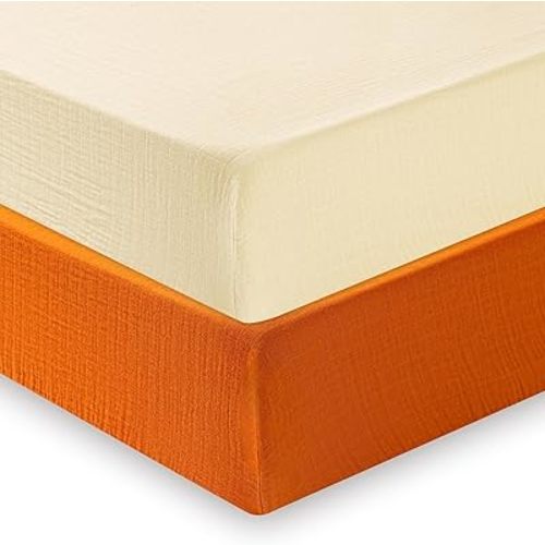 david's kids Muslin Crib Sheets 2 Pack, Beige & Ginger
