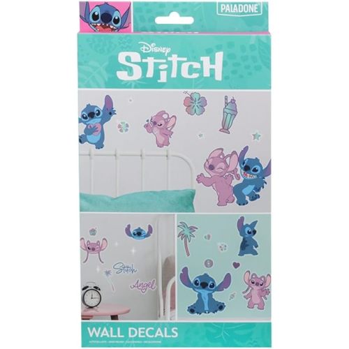 Stitch and Angel Officially Licensed Disney Kids' Room Wall Decals, Reusable Cartoon Character Playroom Sticker Decorations for Boys and Girls, Pink and Purple Decor and Gift Accessories | Paladone