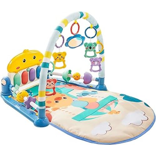 Baby Gym with Piano,Baby Gyms Play Mats Musical Activity Center,Gym Mat for Newborn Toddler Infants (Blue)