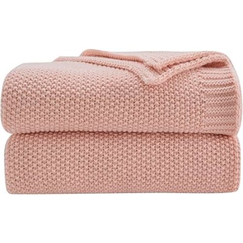 CozeCube Pink Throw Blanket for Couch, Soft Cozy Cable Knit Throw for Bed Sofa Living Room, Lightweight Warm Decorative Farmhouse Christmas Blanket, 50"x60", Pink