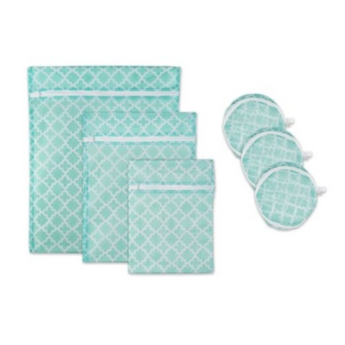Design Imports Set of 6 Aqua Lattice C Mesh Laundry Bags: Polyester Lingerie & Bra Wash Bag, 19.75"x15.75"