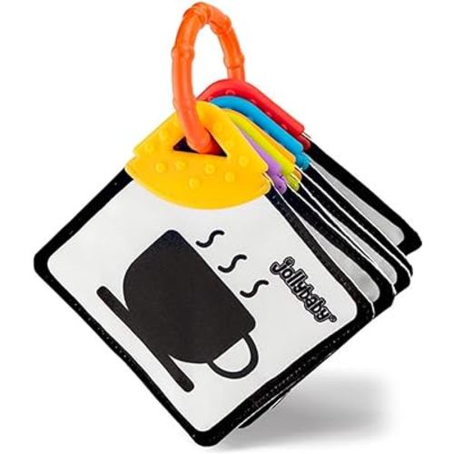 Jollybaby High Contrast Teething Toy Black and White, Early Enlightenment Newborn Sensory Soft Teether Crinkle Cloth Flash Cards, Clip On Infant Toys for Babies 0-6-12 Months Visual Development Gift