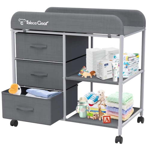 G TALECO GEAR Baby Changing Table, Portable Diaper Changing Station with Wheels, Nursery Organizer for Newborn and Infant, Dark Gray