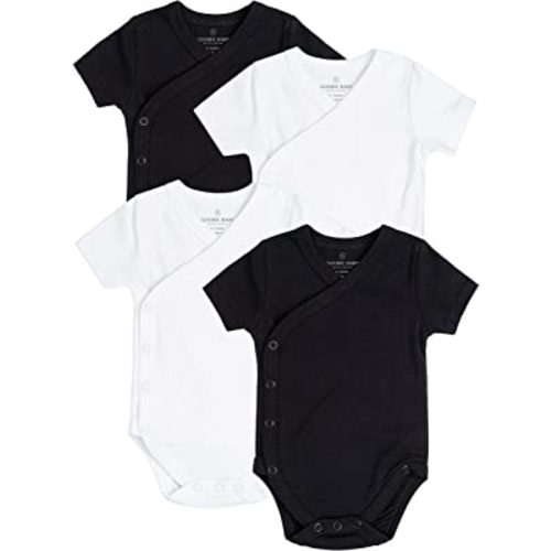 Baby Side Snap Bodysuit Set, 100% Cotton Boy Girl Unisex Kimono Onesie, 4 Pack