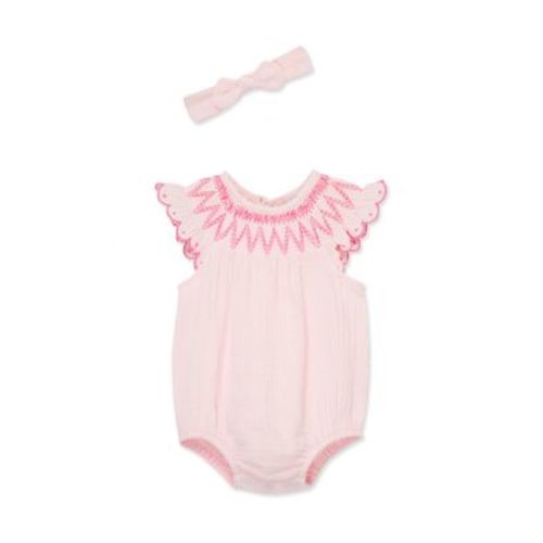 Baby Girls Smocked Bubble Bodysuit with Headband
