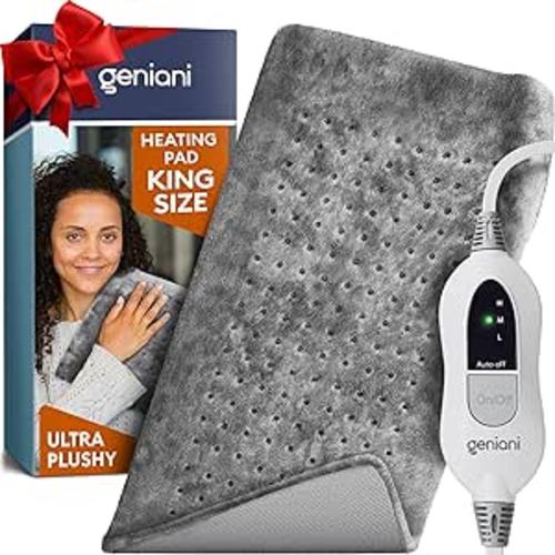 Amazon.com: GENIANI 𝐊𝐢𝐧𝐠 𝐒𝐢𝐳𝐞 Heating Pad for Back Pain & Cramps Relief, FSA HSA Eligible, Auto Shut Off, Machine Washable, Moist Heat Pad for Neck & Shoulder, Knee, Leg, Tabby Gray 12'‘×24’’ : Health & Household