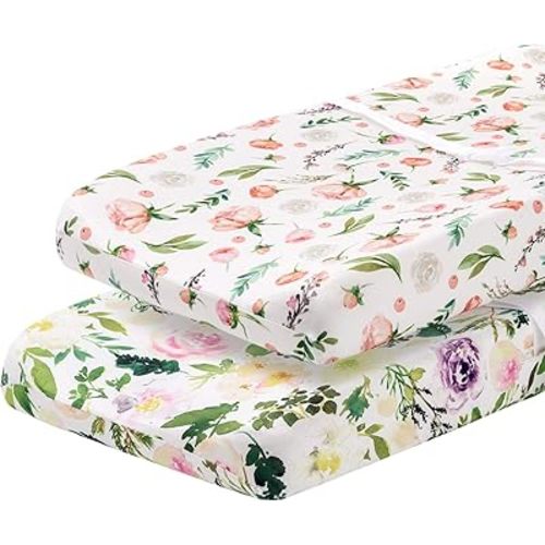 Pobibaby - 2 Pack Premium Changing Pad Cover - Ultra-Soft Cotton Blend, Stylish Floral Pattern, Safe and Snug for Baby (Allure)