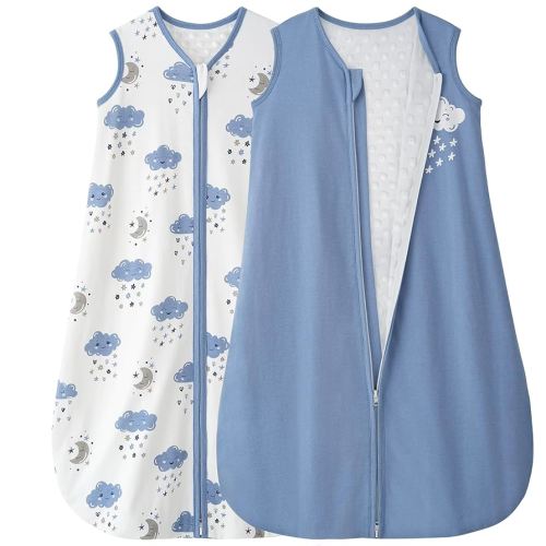 Yoofoss Baby Sleep Sack 6-12 Months with Plush Dots, 2 Pack TOG 1.5 Fleece Baby Wearable Blanket with 2-Way Zipper, Organic Cotton Fabric Toddler Sleeping Sack, (Medium)
