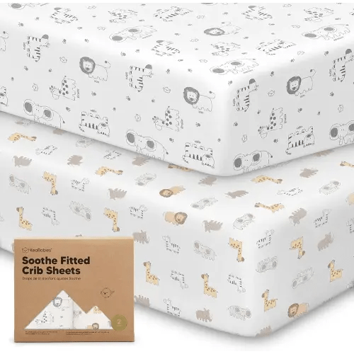 KeaBabies 2-Pack Organic Crib Sheets for Boys, Girls, Jersey Fitted Baby Crib Sheets Neutral, Cotton Breathable Crib Sheet, Cute Printed Crib Mattress Sheet, Baby Mattress Sheets (KeaSafari)